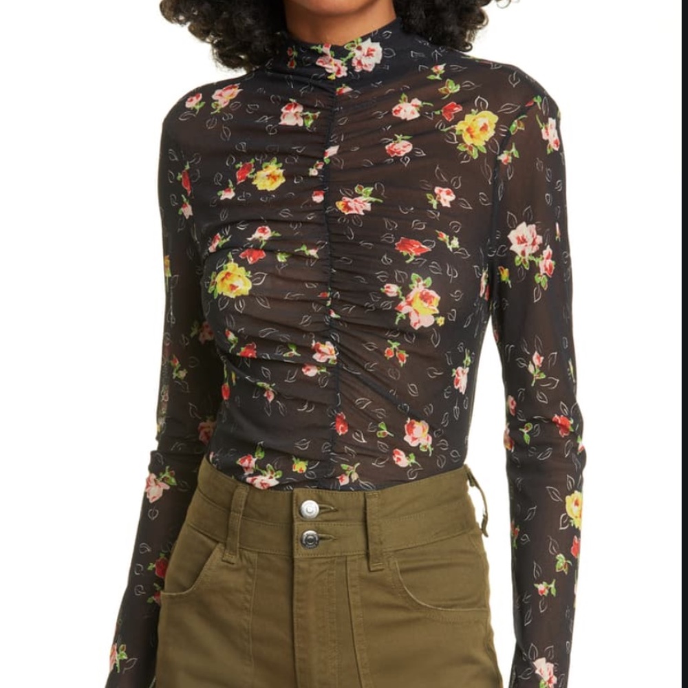 NEW! VERONICA BEARD Kanu Ruched Floral Mesh top